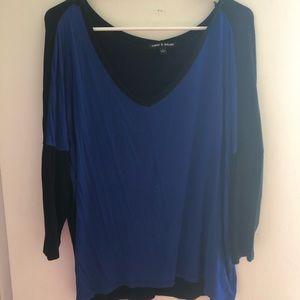 Blue and black V-neck